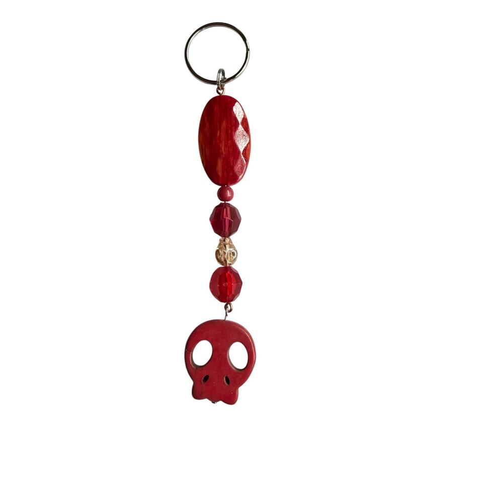 Red Howlite skull keychain with acrylic beads handmade